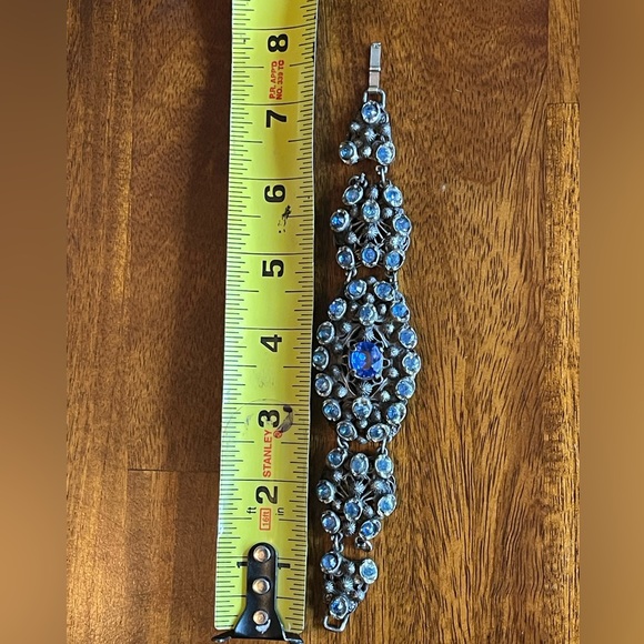 Vintage Art Nouveau Czech (Austrian?) Cobalt Blue Glass Stone Filigree Bracelet - Picture 5 of 10